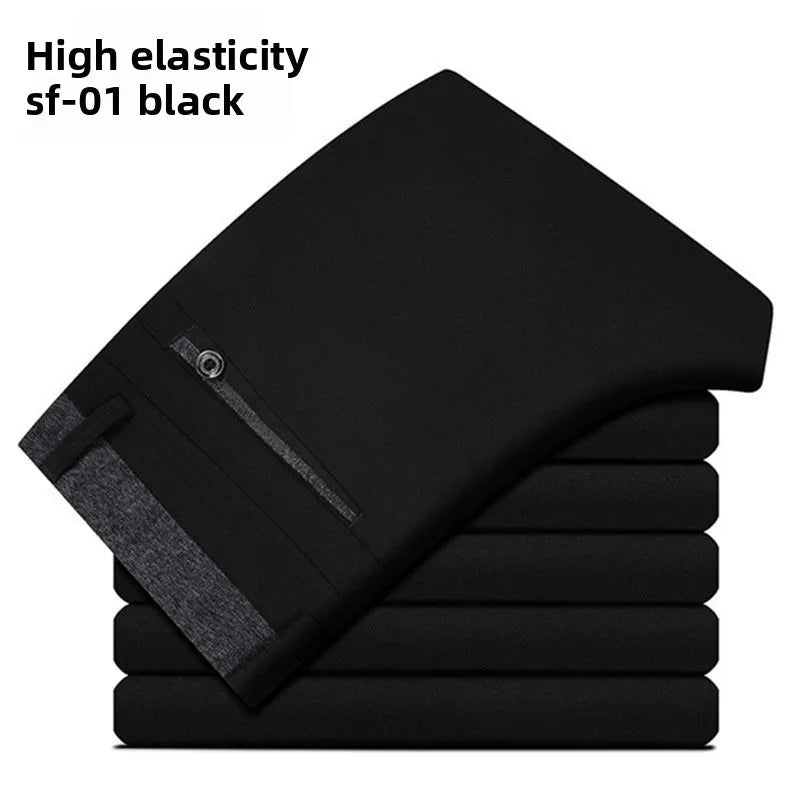 Men's Travel Dress Pants Stretch, No Iron Required Business Trousers, British Classic Slim Fit Lightweight Office Work Pants - PratSN
