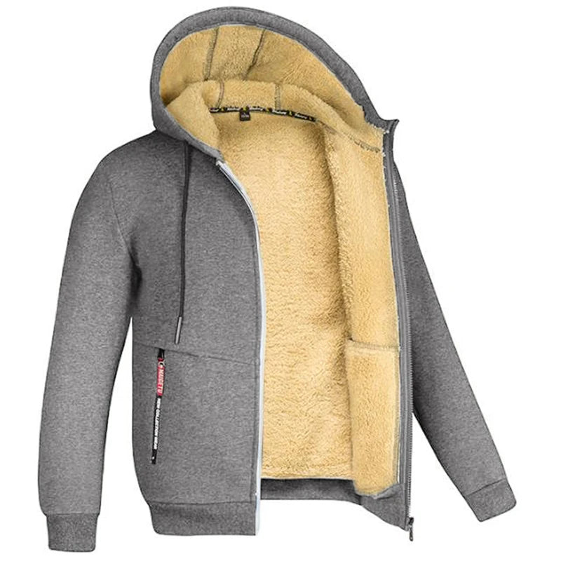 Men's Trendy Sweatshirt Coat Front Pockets Warm Zipper Lamb Wool Jacket - PratSN