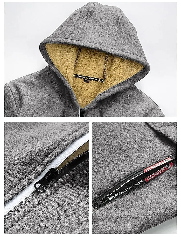 Men's Trendy Sweatshirt Coat Front Pockets Warm Zipper Lamb Wool Jacket - PratSN