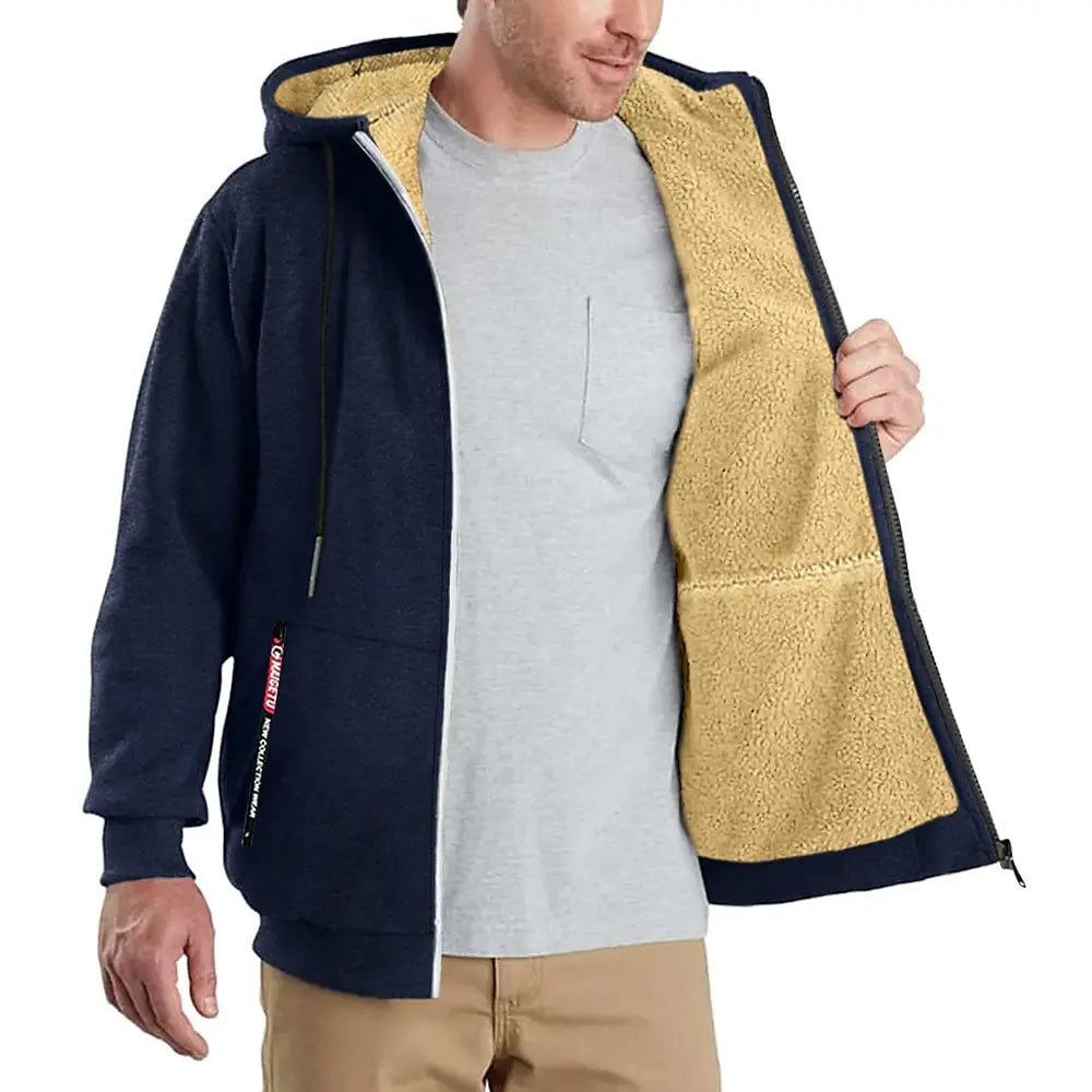 Men's Trendy Sweatshirt Coat Front Pockets Warm Zipper Lamb Wool Jacket - PratSN