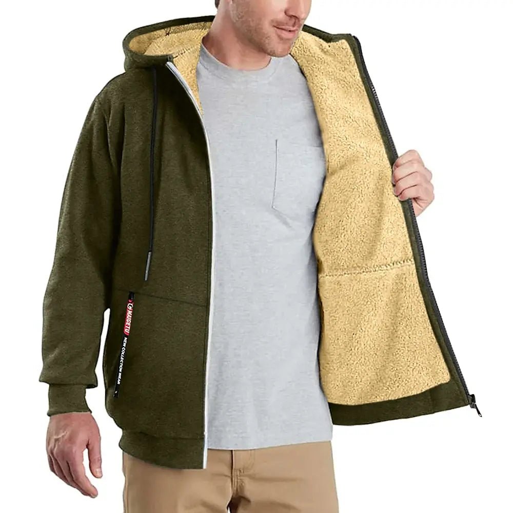 Men's Trendy Sweatshirt Coat Front Pockets Warm Zipper Lamb Wool Jacket - PratSN