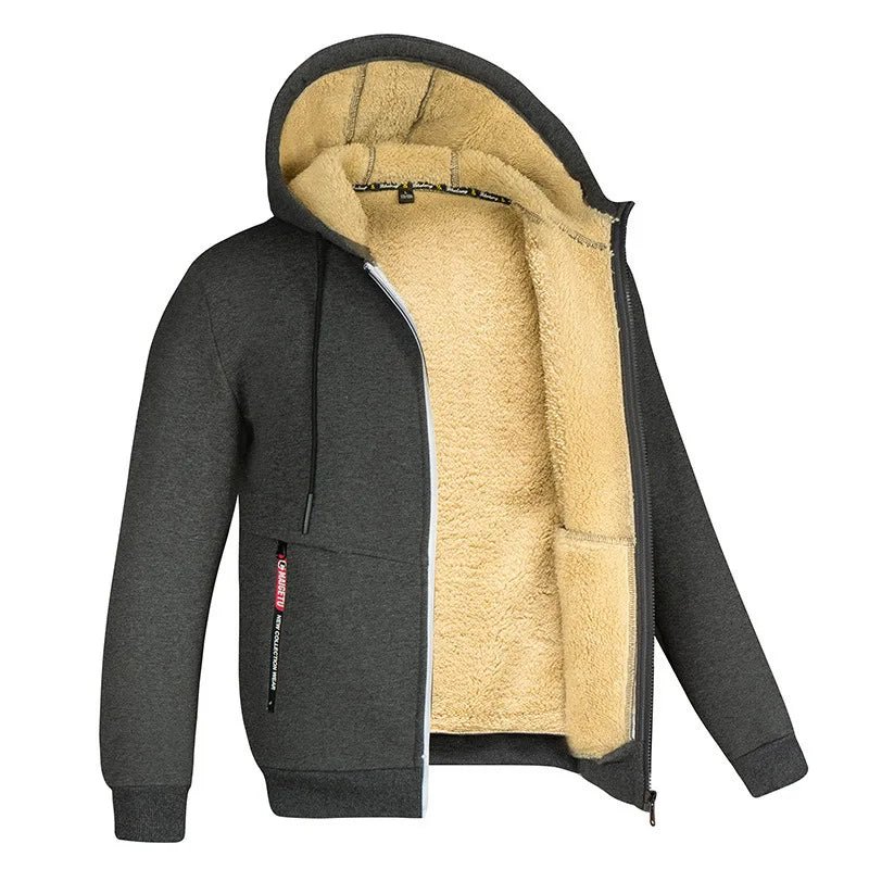 Men's Trendy Sweatshirt Coat Front Pockets Warm Zipper Lamb Wool Jacket - PratSN