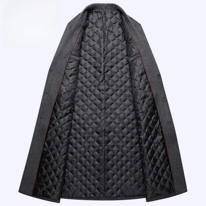 Men's Ultra - Long Woolen Coat Thiened Cotton Busin Sle Autumn Winter Coat Windbreaker Outerwear Slim Fit Travel Friendly - PratSN