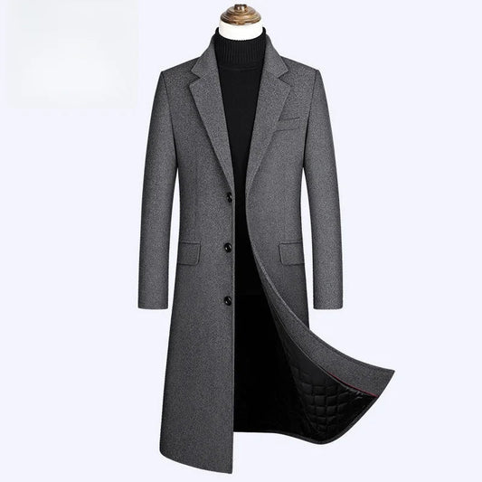 Men's Ultra - Long Woolen Coat Thiened Cotton Busin Sle Autumn Winter Coat Windbreaker Outerwear Slim Fit Travel Friendly - PratSN