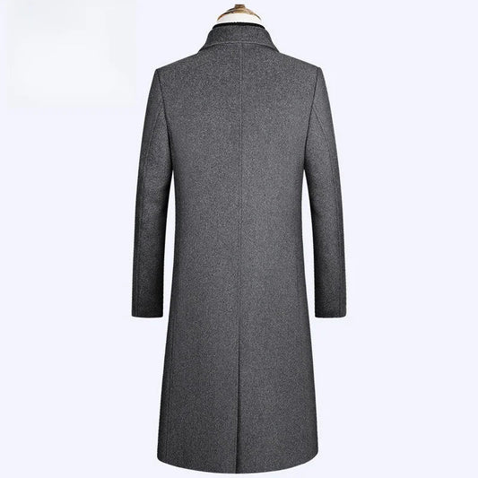 Men's Ultra - Long Woolen Coat Thiened Cotton Busin Sle Autumn Winter Coat Windbreaker Outerwear Slim Fit Travel Friendly - PratSN