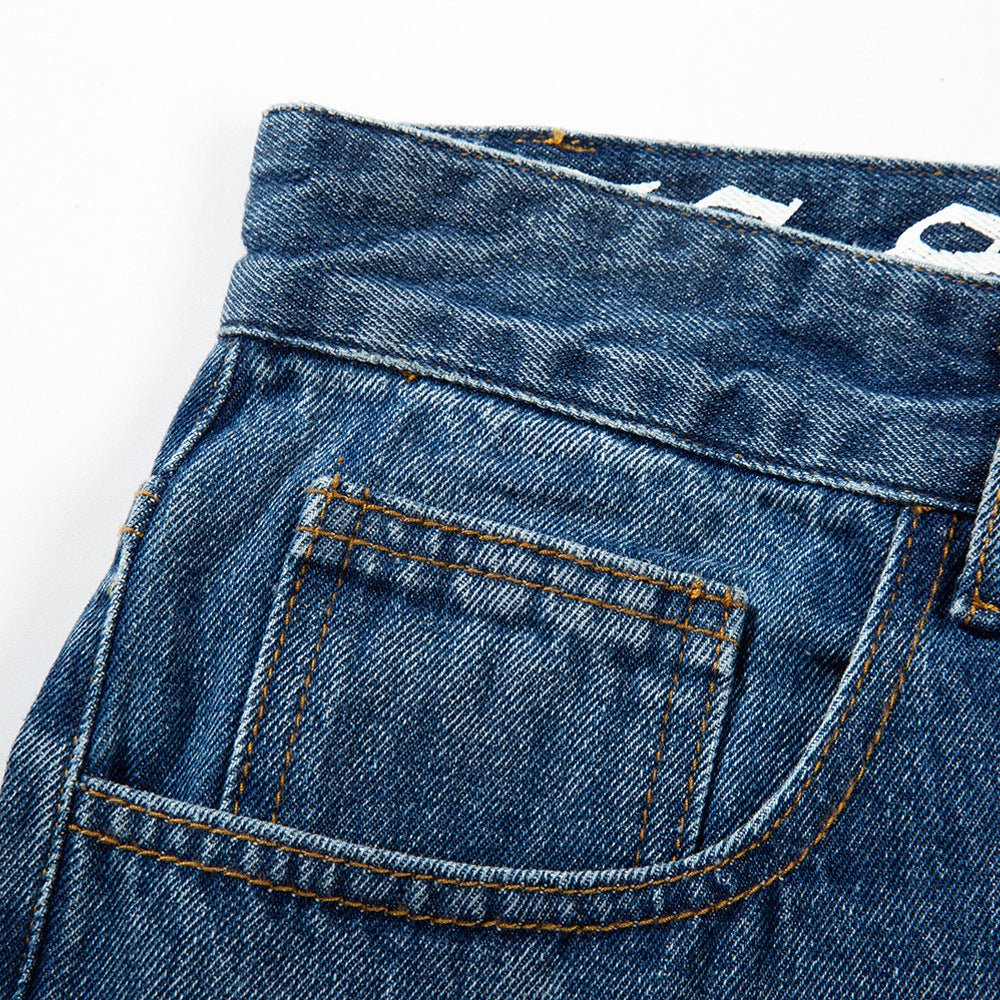 Men's Unique Letter Print Washed Jeans Street Trend - PratSN