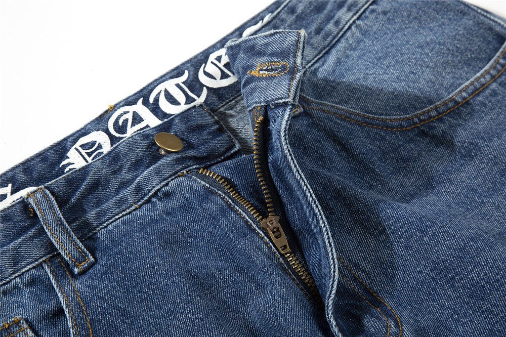 Men's Unique Letter Print Washed Jeans Street Trend - PratSN