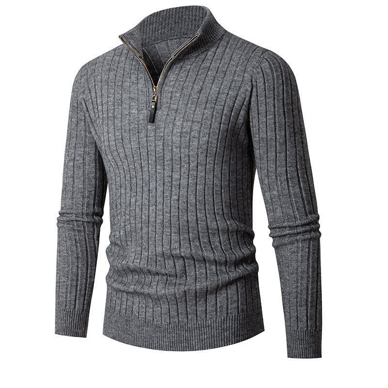 Men's Vertical Bar Half Turtleneck Zipper Bottoming Sweater - PratSN