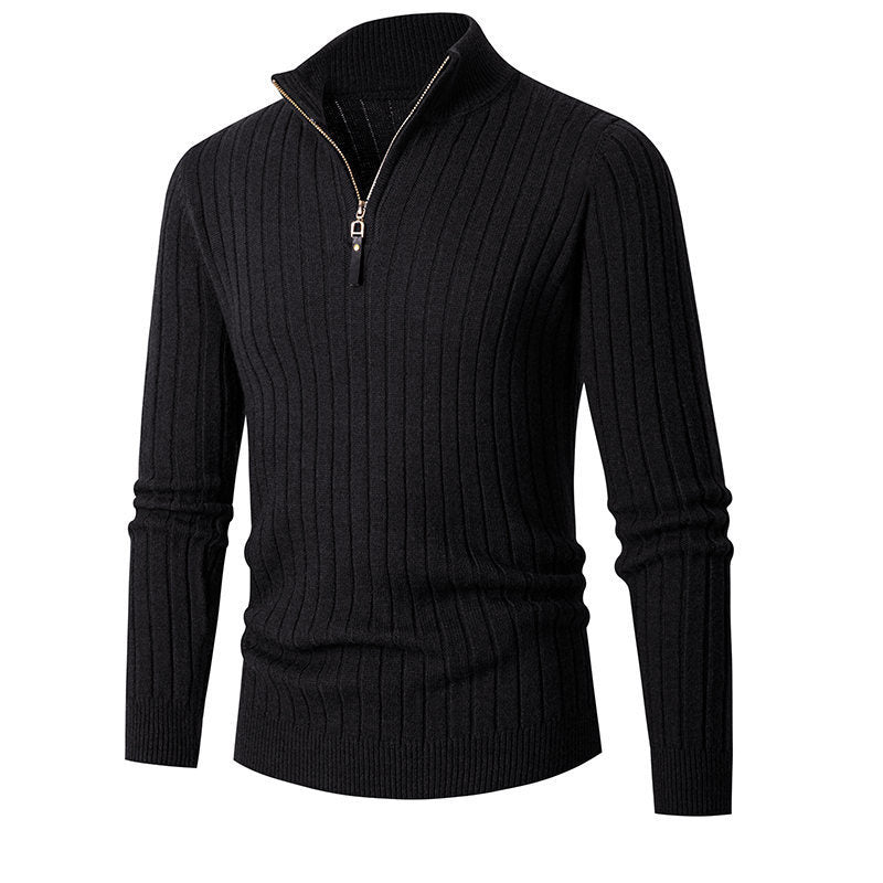 Men's Vertical Bar Half Turtleneck Zipper Bottoming Sweater - PratSN