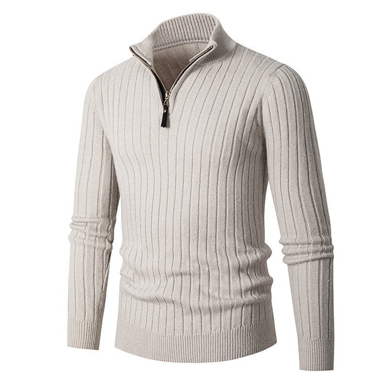 Men's Vertical Bar Half Turtleneck Zipper Bottoming Sweater - PratSN