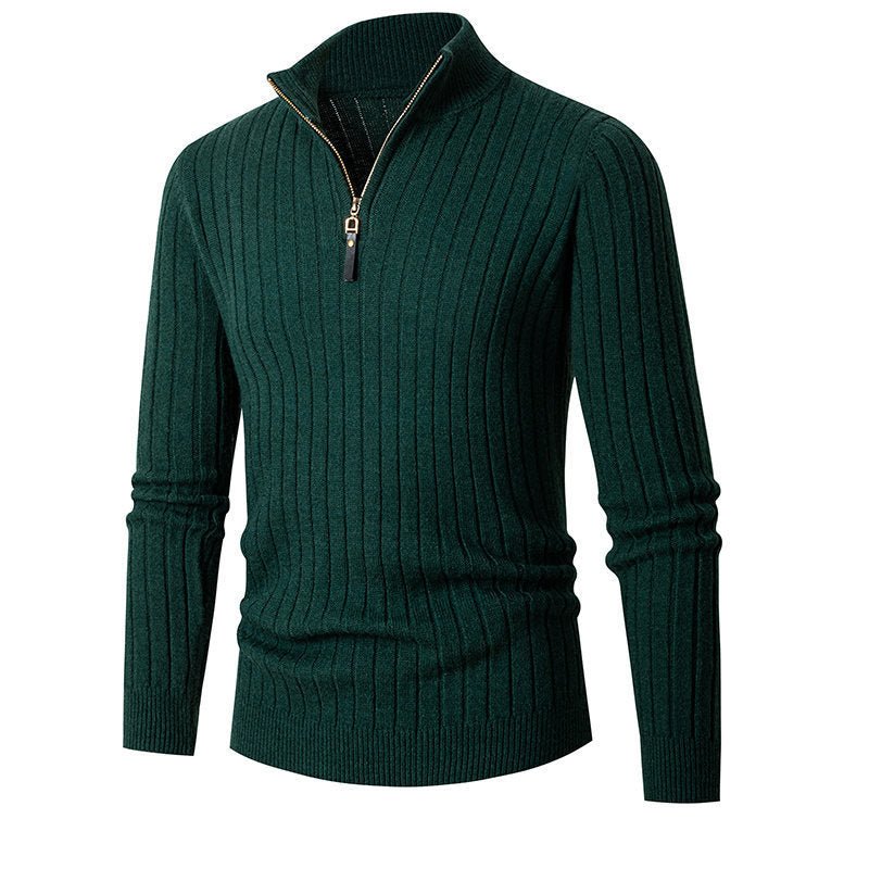 Men's Vertical Bar Half Turtleneck Zipper Bottoming Sweater - PratSN
