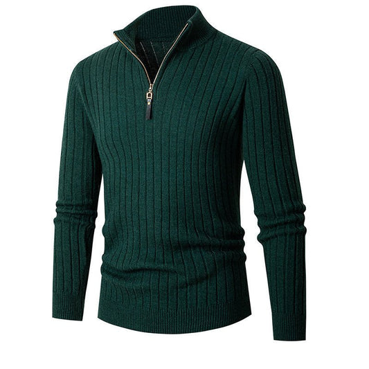 Men's Vertical Bar Half Turtleneck Zipper Bottoming Sweater - PratSN