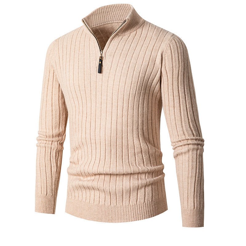 Men's Vertical Bar Half Turtleneck Zipper Bottoming Sweater - PratSN