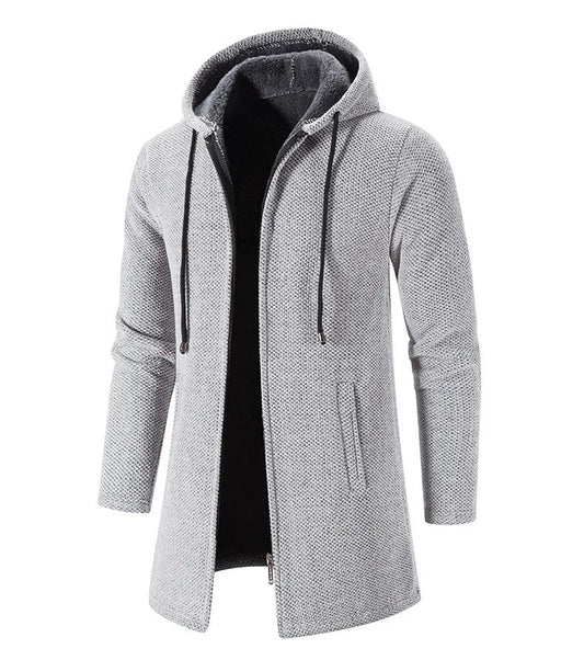 Men's Winter Hooded Cardigan Trench Coat Streetwear Solid Color Windbreaker Leisure Fashion Fleece - lined Jacket Vintage Hoodie - PratSN