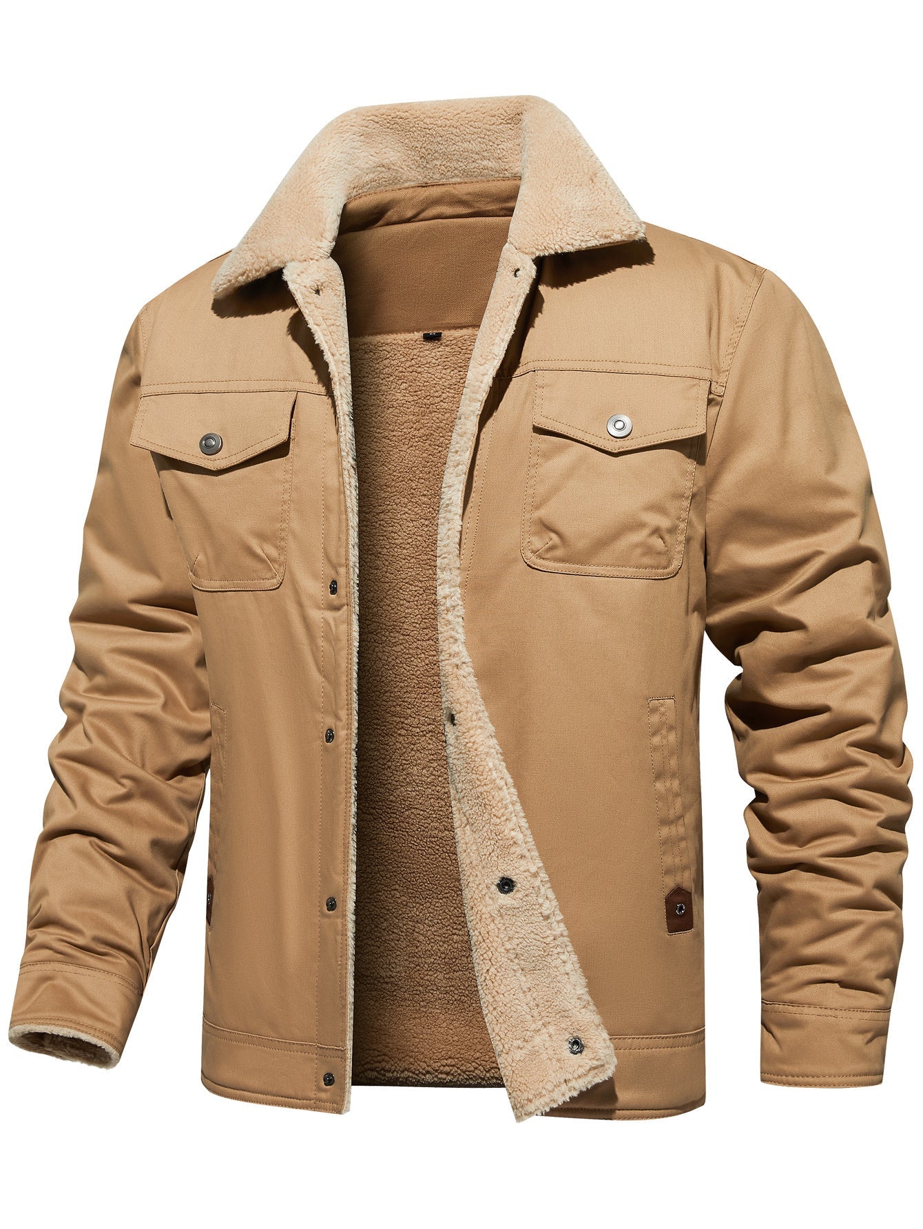 Men's Winter Jacket Lined Sherpa Jacket Warm Trucker Coat Multi Pocket - PratSN