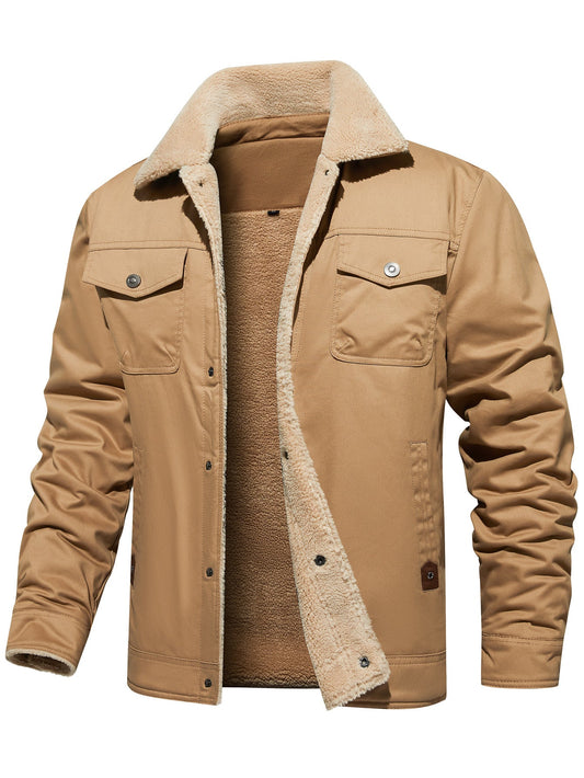 Men's Winter Jacket Lined Sherpa Jacket Warm Trucker Coat Multi Pocket - PratSN