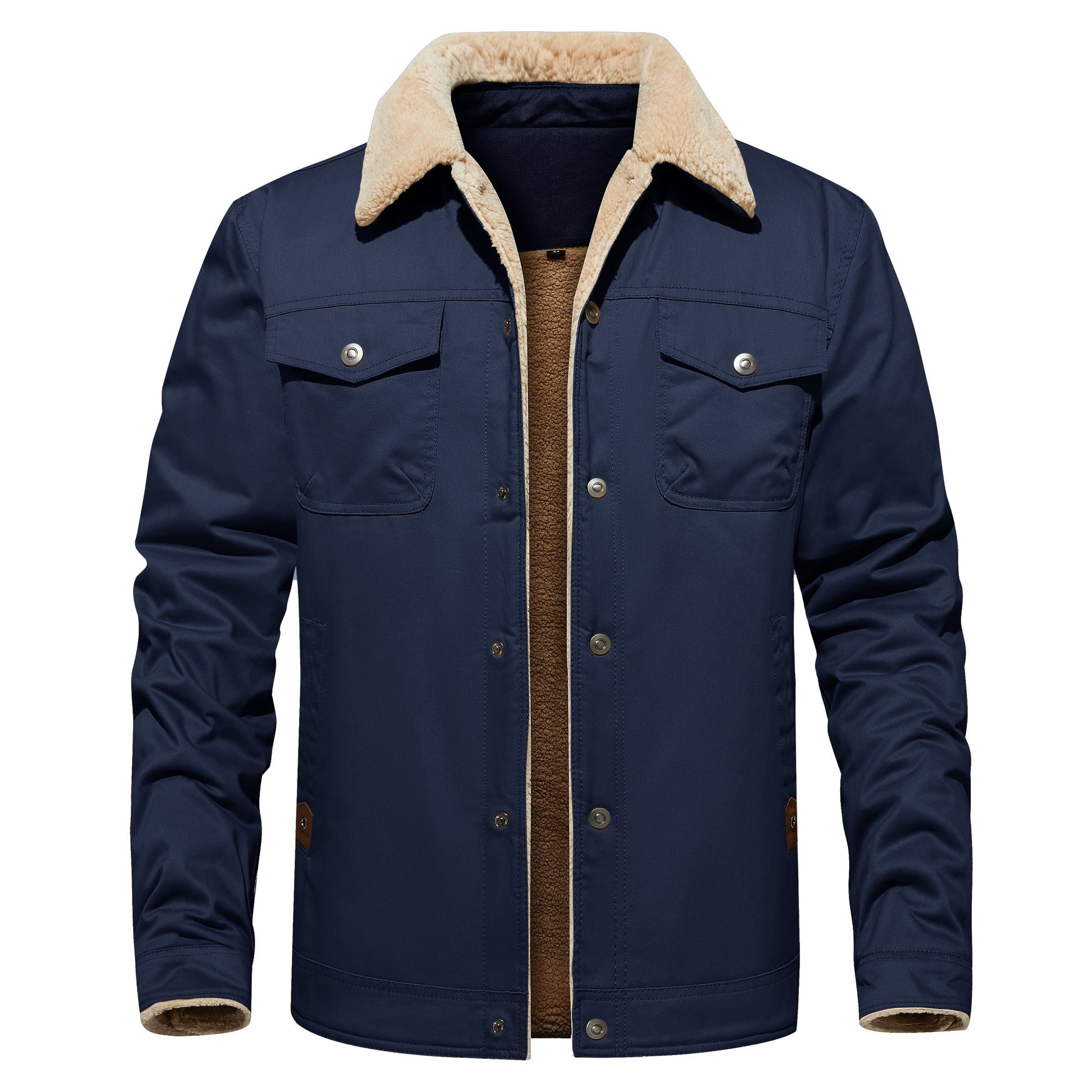 Men's Winter Jacket Lined Sherpa Jacket Warm Trucker Coat Multi Pocket - PratSN