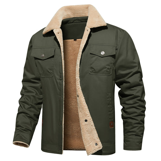 Men's Winter Jacket Lined Sherpa Jacket Warm Trucker Coat Multi Pocket - PratSN