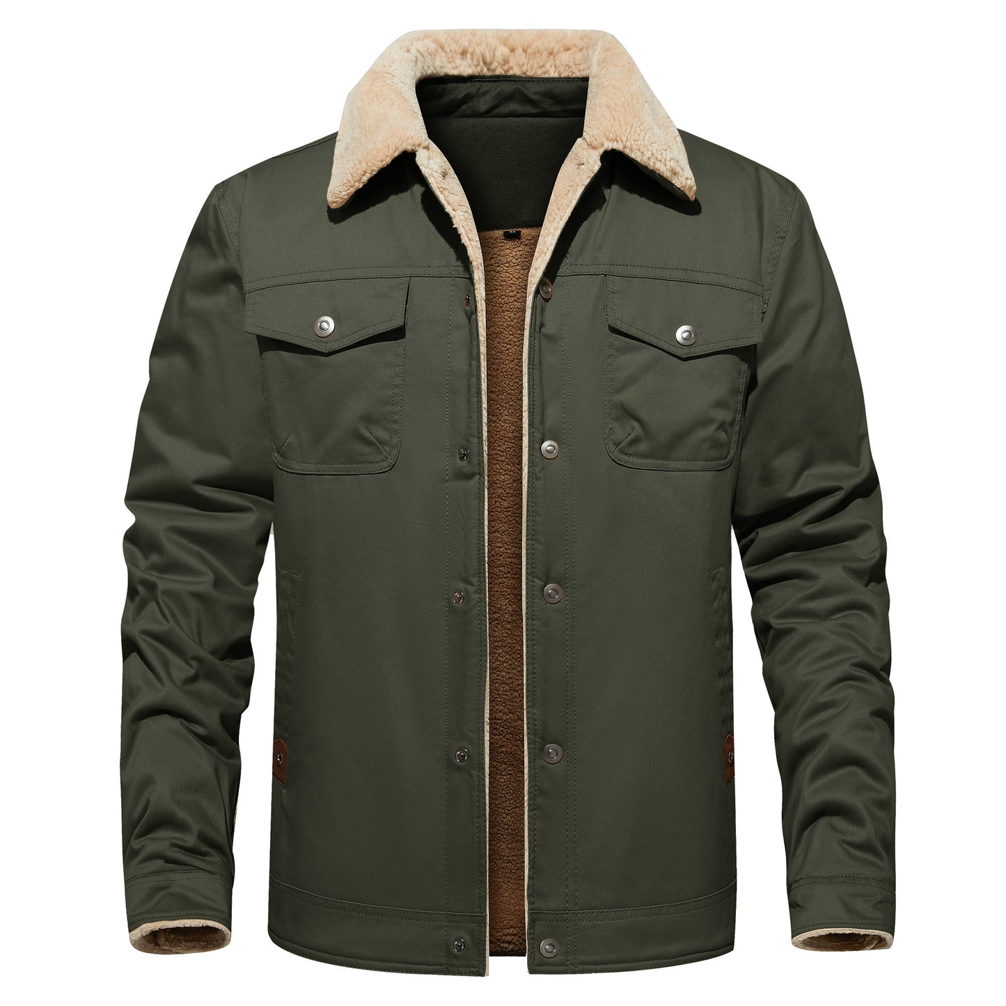 Men's Winter Jacket Lined Sherpa Jacket Warm Trucker Coat Multi Pocket - PratSN