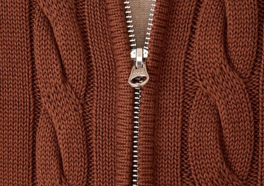 Men's Winter Pure Cotton Knitted British Thickened Heavy Weight Twisted Double Zipper Cardigan - PratSN