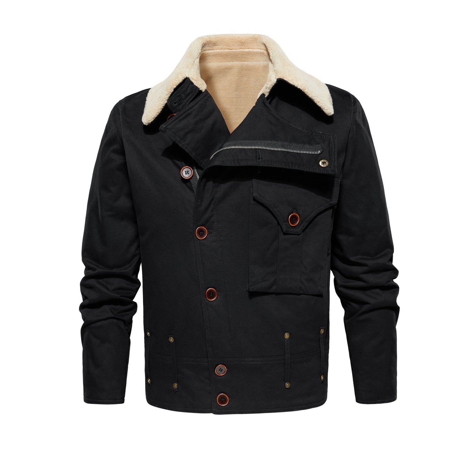 Men's Work Jacket With Multiple Pockets, Collared, Thickened, Autumn & Winter Warm Outerwear - PratSN