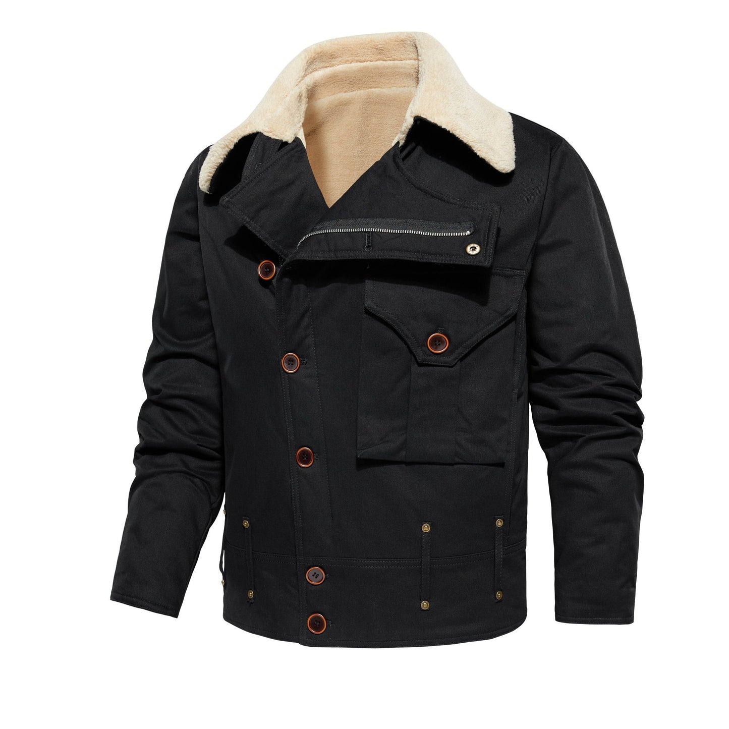 Men's Work Jacket With Multiple Pockets, Collared, Thickened, Autumn & Winter Warm Outerwear - PratSN