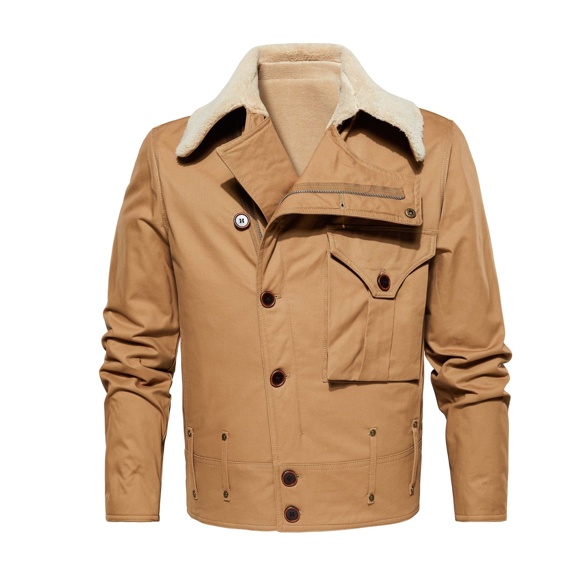 Men's Work Jacket With Multiple Pockets, Collared, Thickened, Autumn & Winter Warm Outerwear - PratSN