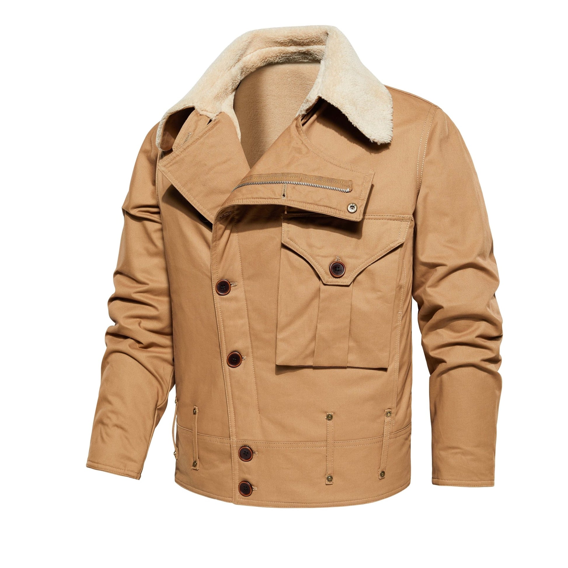 Men's Work Jacket With Multiple Pockets, Collared, Thickened, Autumn & Winter Warm Outerwear - PratSN