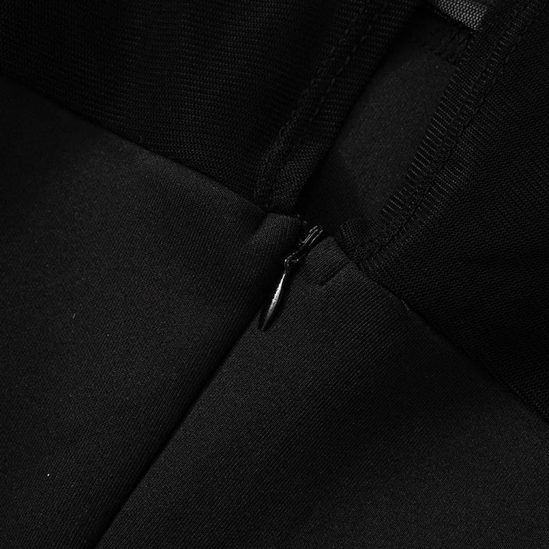 Mesh Splice Short Sleeveless Dress round Neck Long Sleeve Bodycon Dress Autumn New Arrival Cross - Border European And American - PratSN