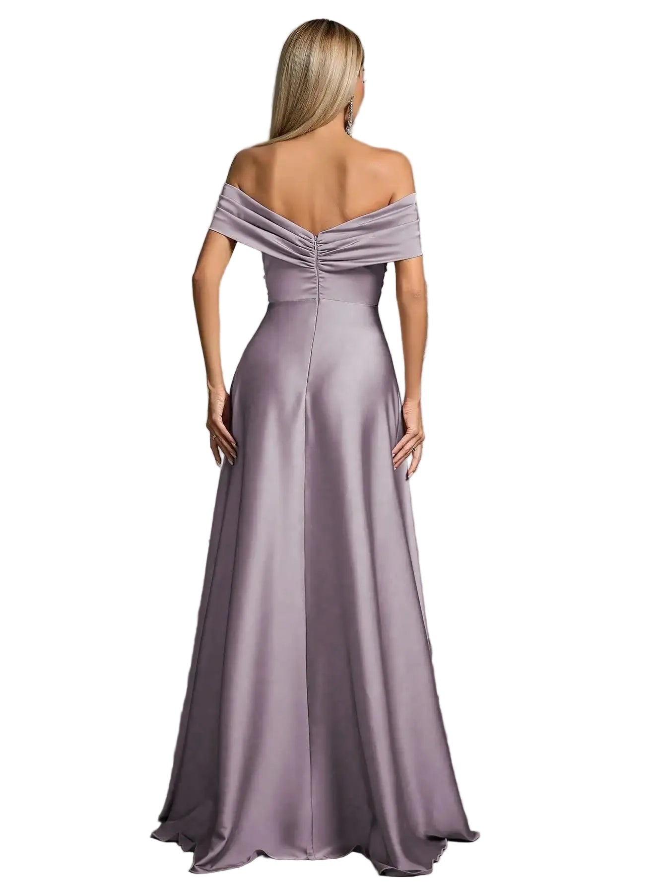 Mgiacy Line neck irregular cross pleated satin gown ball dress Party dress bridesmaid dress - PratSN