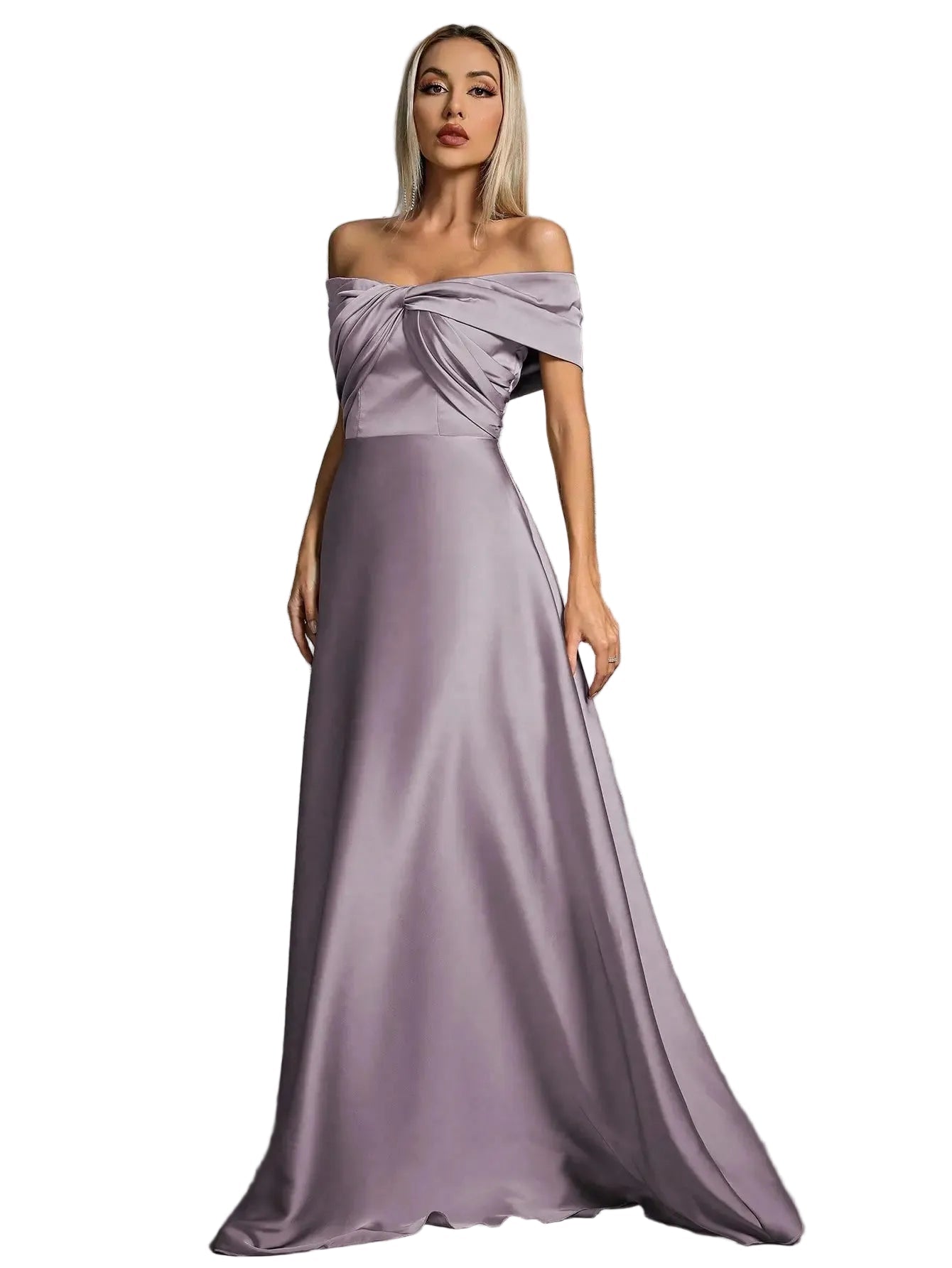 Mgiacy Line neck irregular cross pleated satin gown ball dress Party dress bridesmaid dress - PratSN