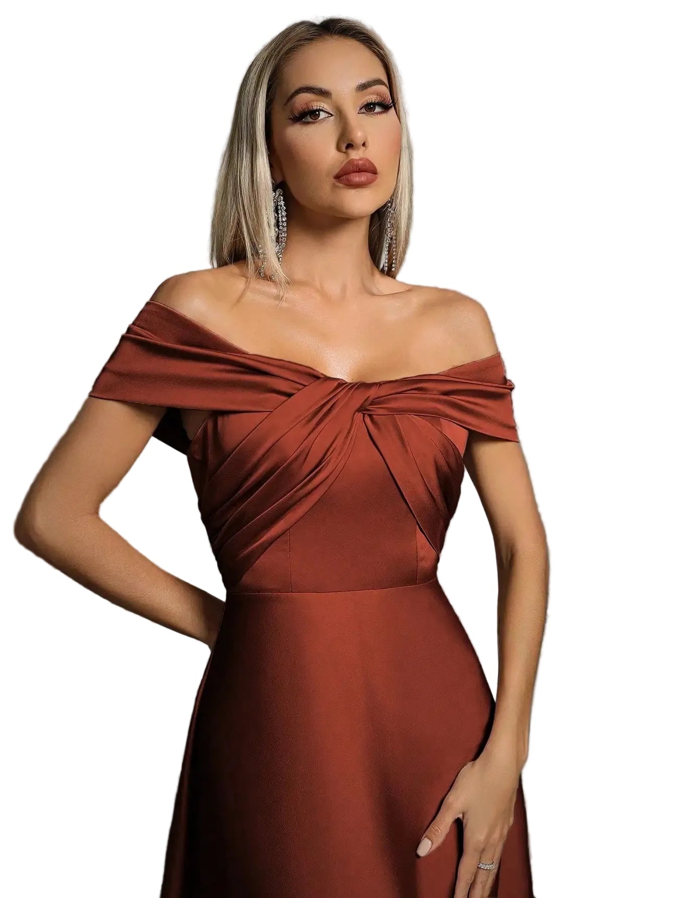 Mgiacy Line neck irregular cross pleated satin gown ball dress Party dress bridesmaid dress - PratSN