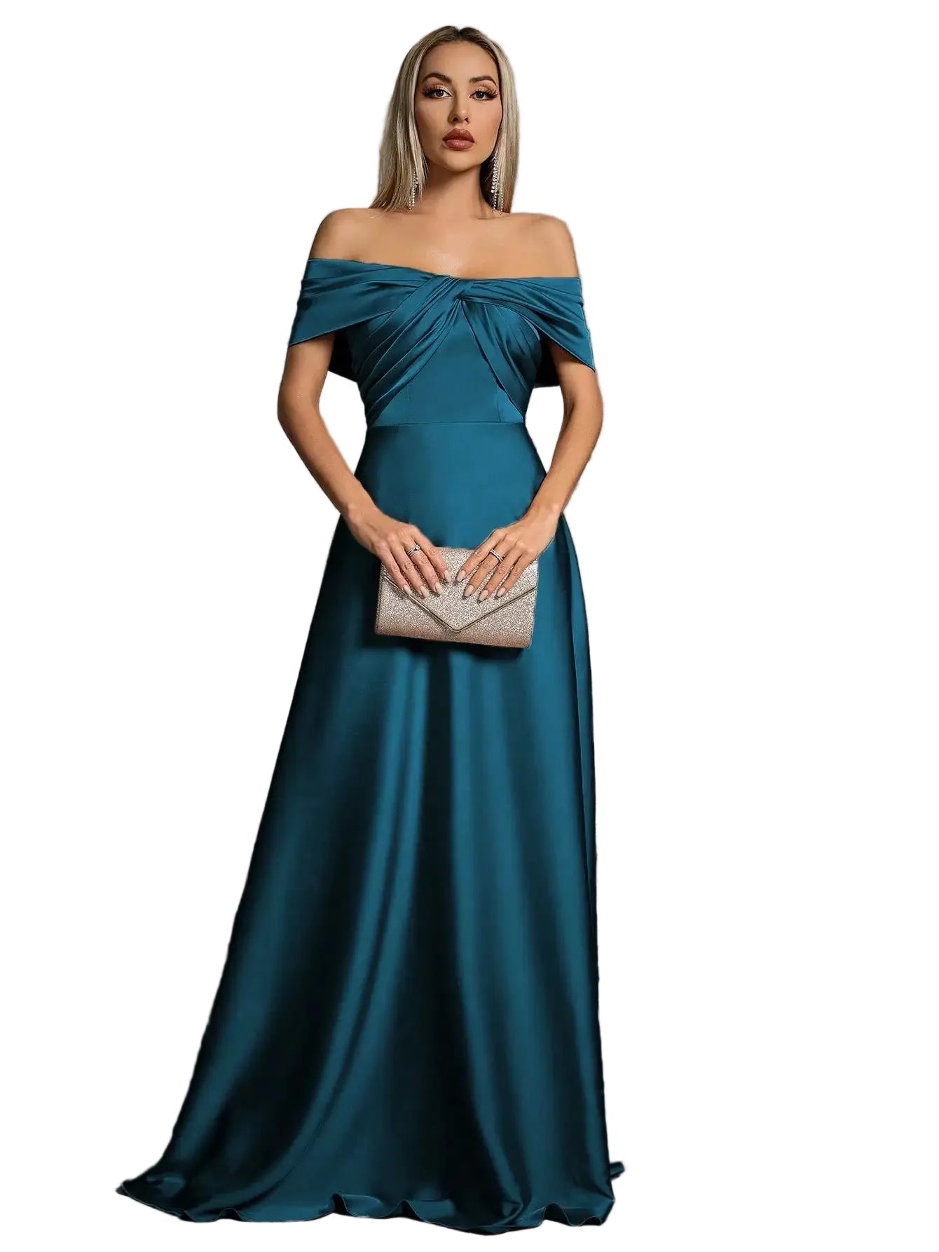 Mgiacy Line neck irregular cross pleated satin gown ball dress Party dress bridesmaid dress - PratSN