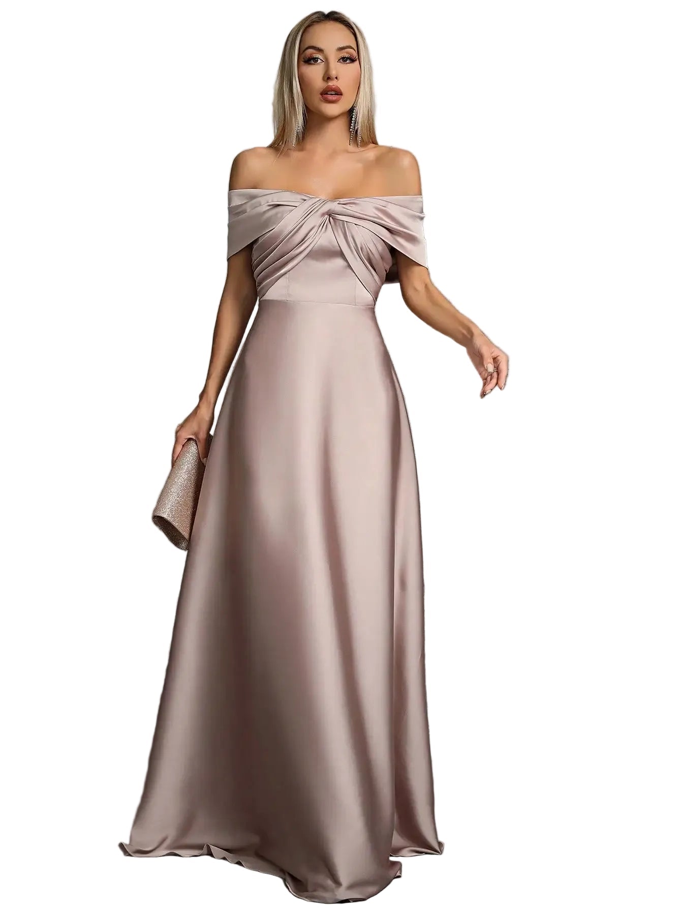 Mgiacy Line neck irregular cross pleated satin gown ball dress Party dress bridesmaid dress - PratSN