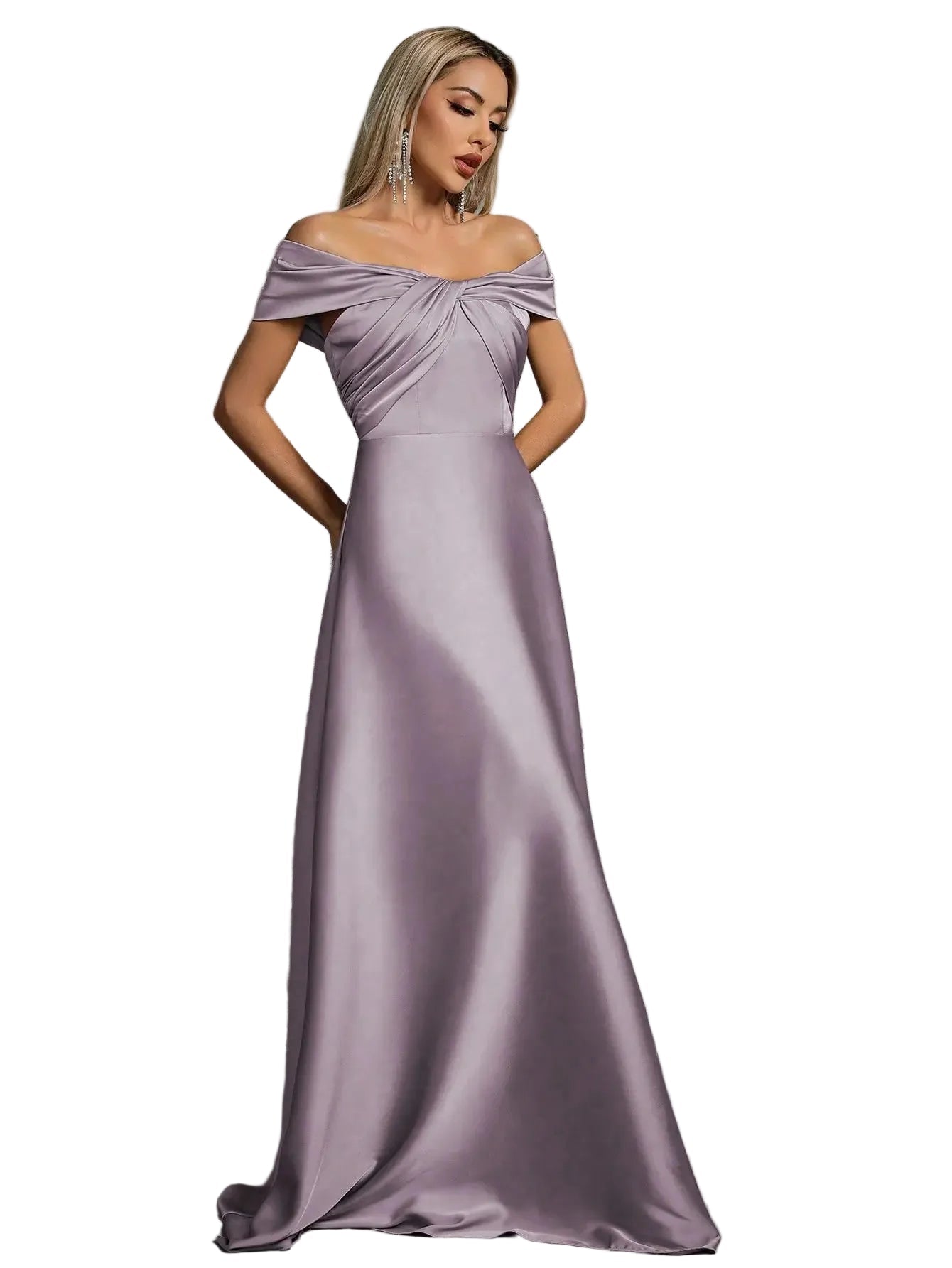 Mgiacy Line neck irregular cross pleated satin gown ball dress Party dress bridesmaid dress - PratSN