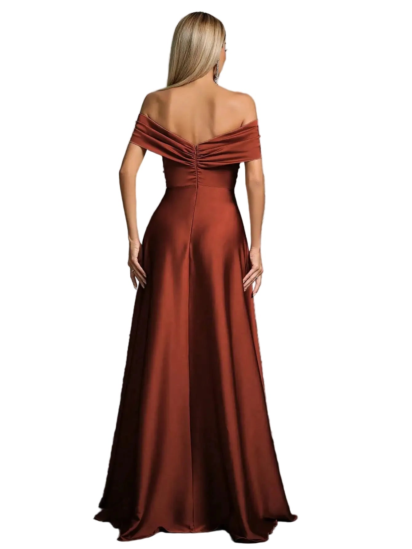 Mgiacy Line neck irregular cross pleated satin gown ball dress Party dress bridesmaid dress - PratSN