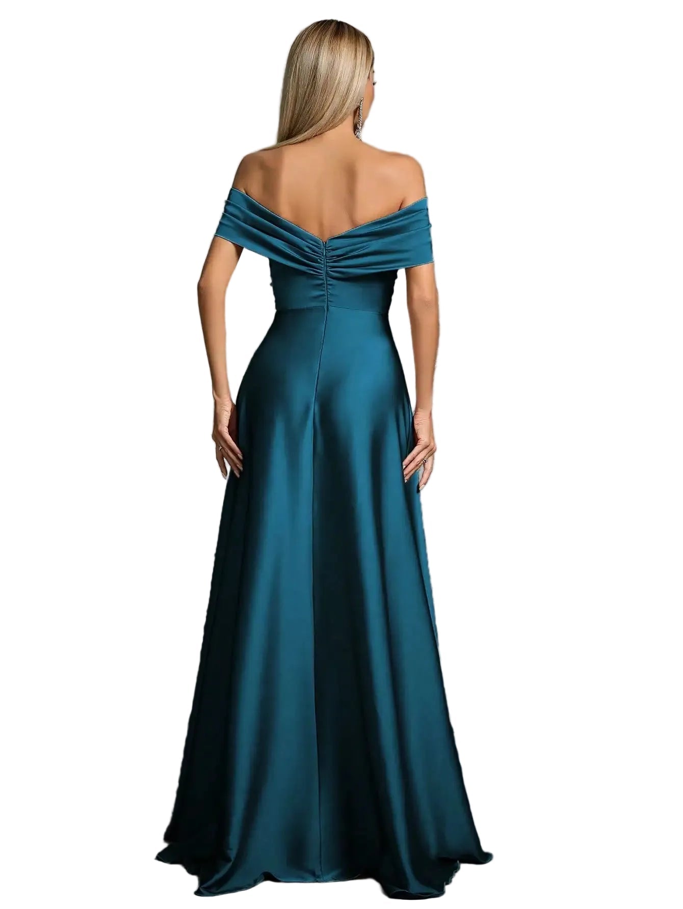 Mgiacy Line neck irregular cross pleated satin gown ball dress Party dress bridesmaid dress - PratSN