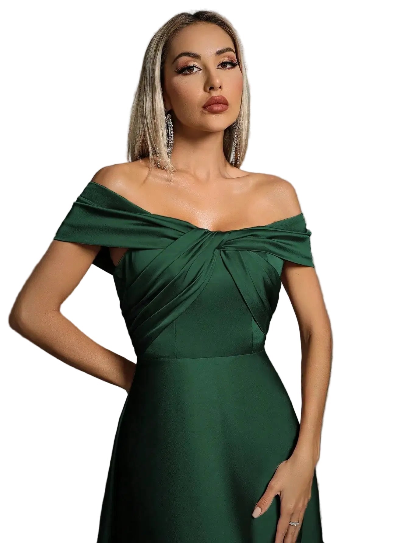 Mgiacy Line neck irregular cross pleated satin gown ball dress Party dress bridesmaid dress - PratSN
