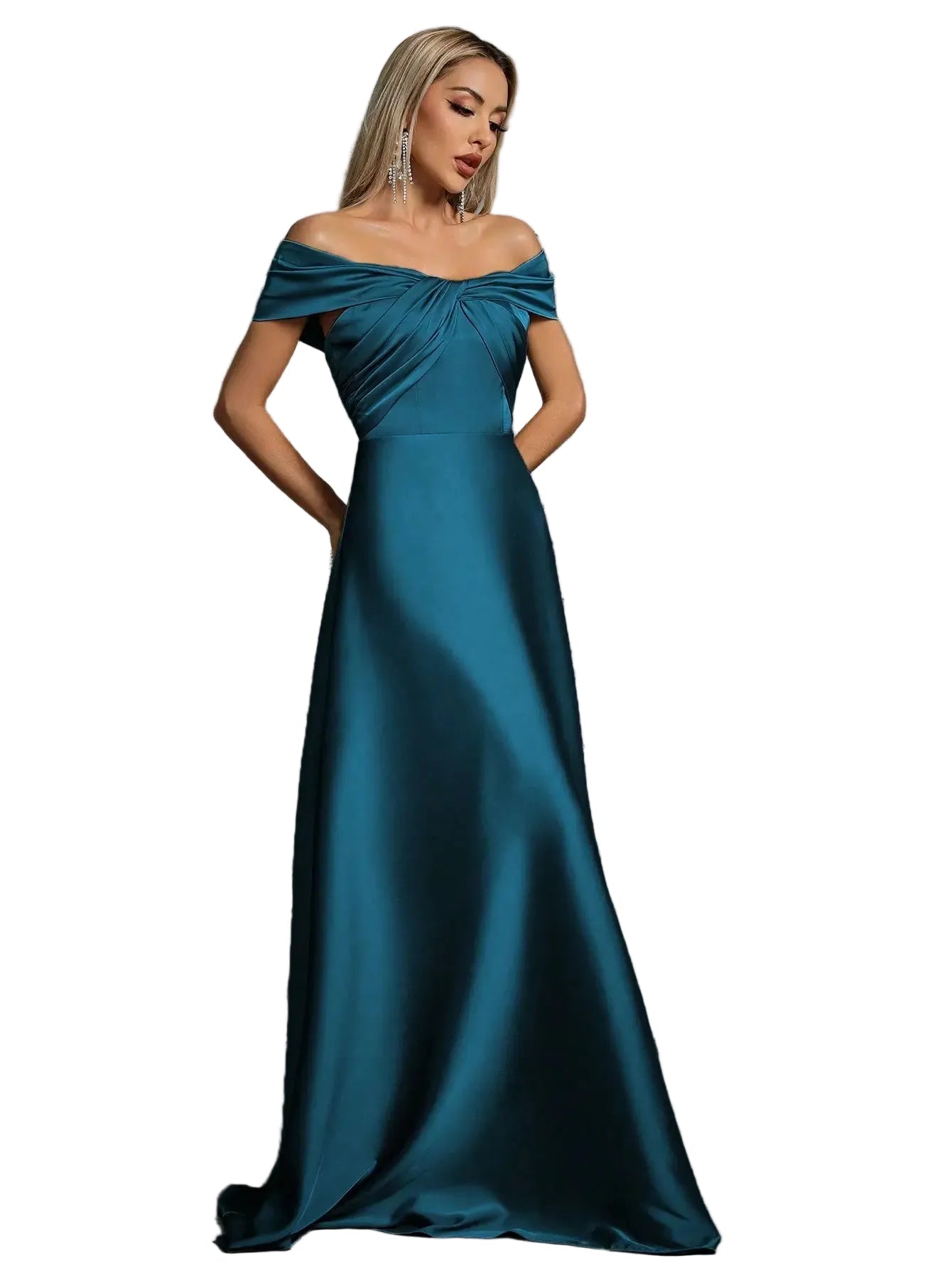 Mgiacy Line neck irregular cross pleated satin gown ball dress Party dress bridesmaid dress - PratSN