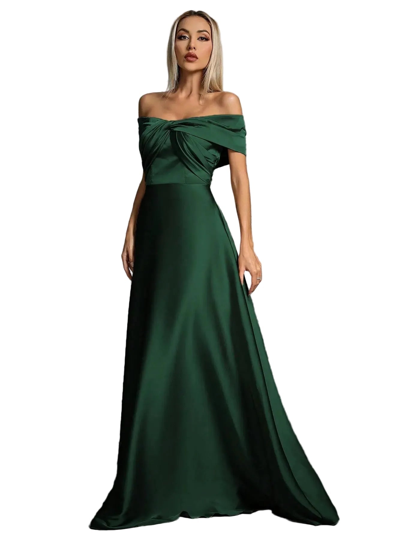 Mgiacy Line neck irregular cross pleated satin gown ball dress Party dress bridesmaid dress - PratSN
