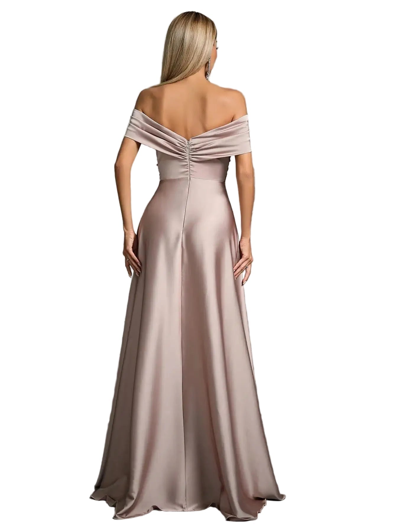 Mgiacy Line neck irregular cross pleated satin gown ball dress Party dress bridesmaid dress - PratSN