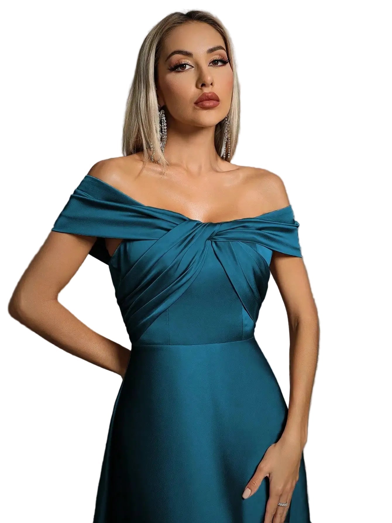 Mgiacy Line neck irregular cross pleated satin gown ball dress Party dress bridesmaid dress - PratSN