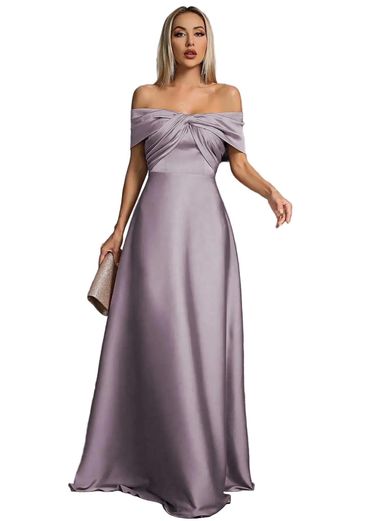 Mgiacy Line neck irregular cross pleated satin gown ball dress Party dress bridesmaid dress - PratSN