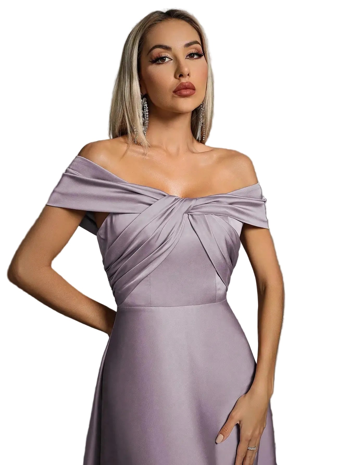 Mgiacy Line neck irregular cross pleated satin gown ball dress Party dress bridesmaid dress - PratSN