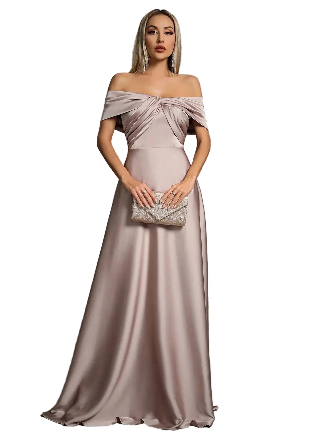 Mgiacy Line neck irregular cross pleated satin gown ball dress Party dress bridesmaid dress - PratSN