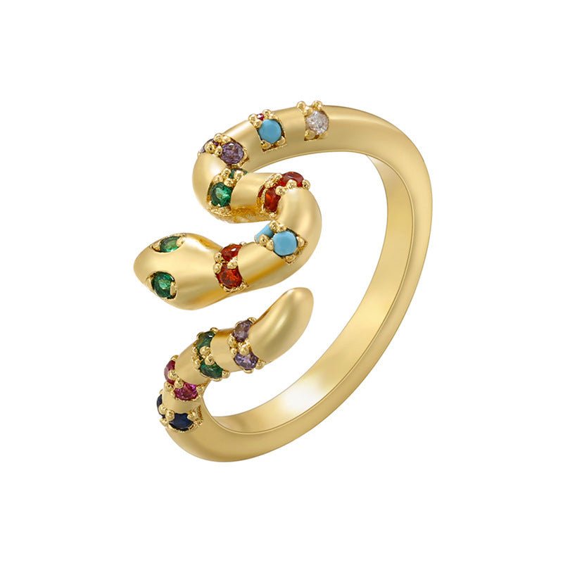Micro Inlay Colorful Crystals Snake Ring - PratSN