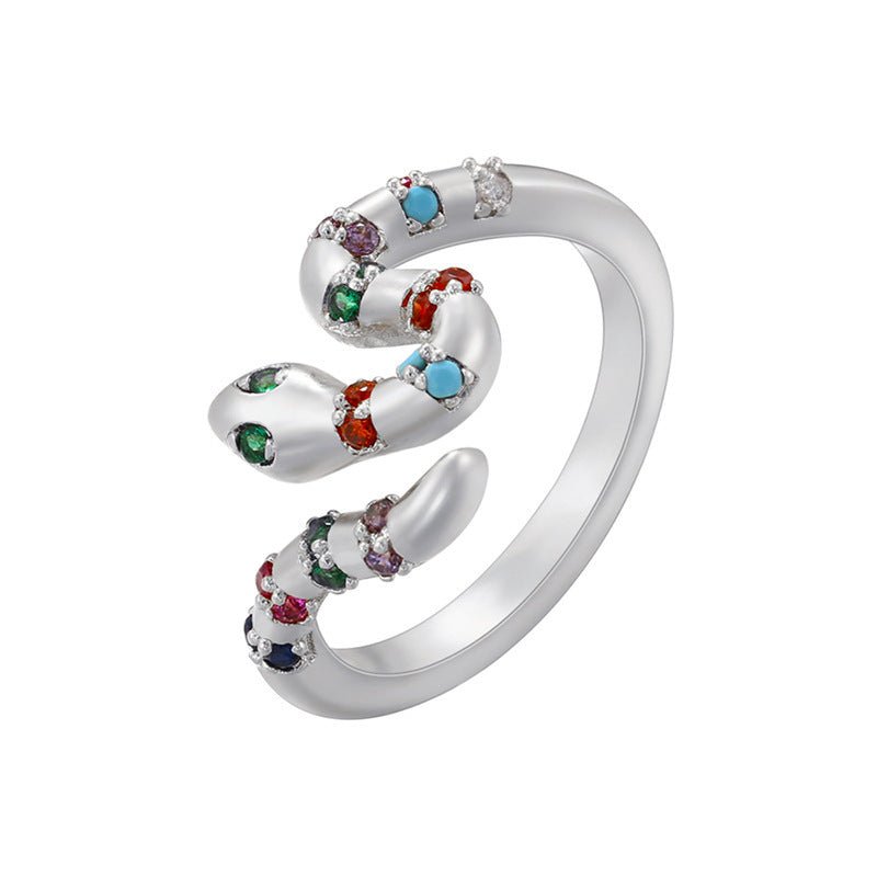 Micro Inlay Colorful Crystals Snake Ring - PratSN