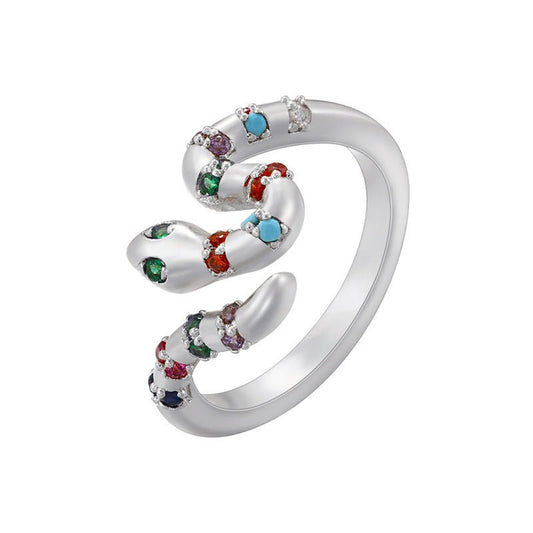 Micro Inlay Colorful Crystals Snake Ring - PratSN