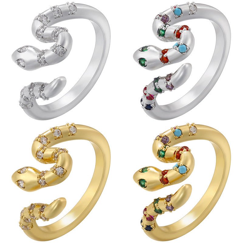 Micro Inlay Colorful Crystals Snake Ring - PratSN
