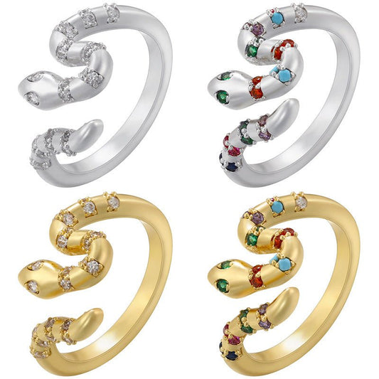 Micro Inlay Colorful Crystals Snake Ring - PratSN
